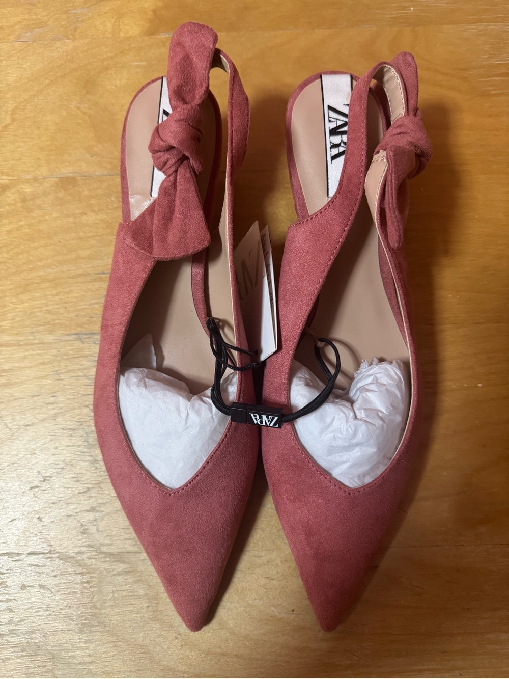 ZARA Pointed Slingback Kitty Heels in Dusty Rose Pink with Bow Knot Detail